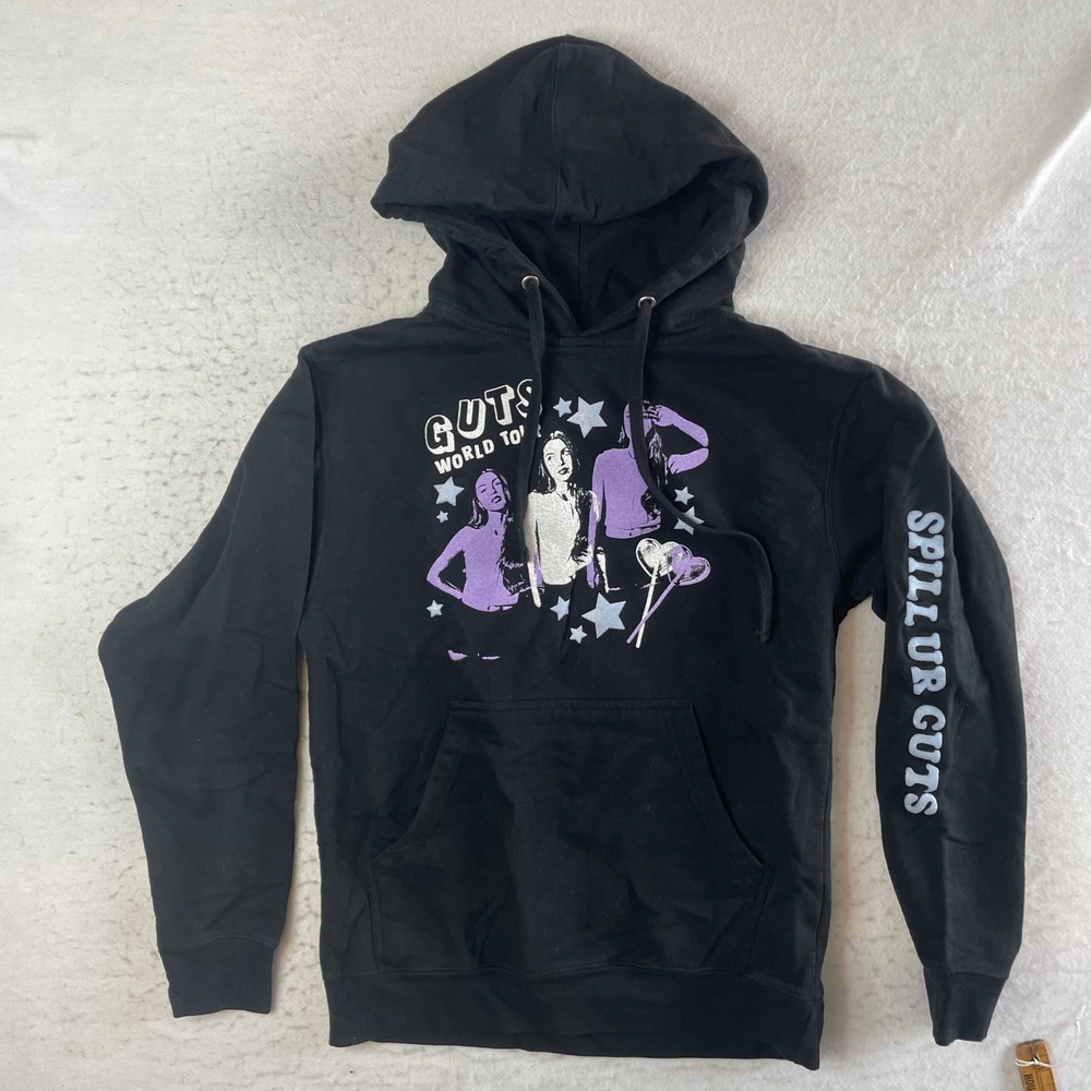 Olivia Rodrigo Guts World Tour Hoodie Small Black Purple Graphic Tour Dates 2024